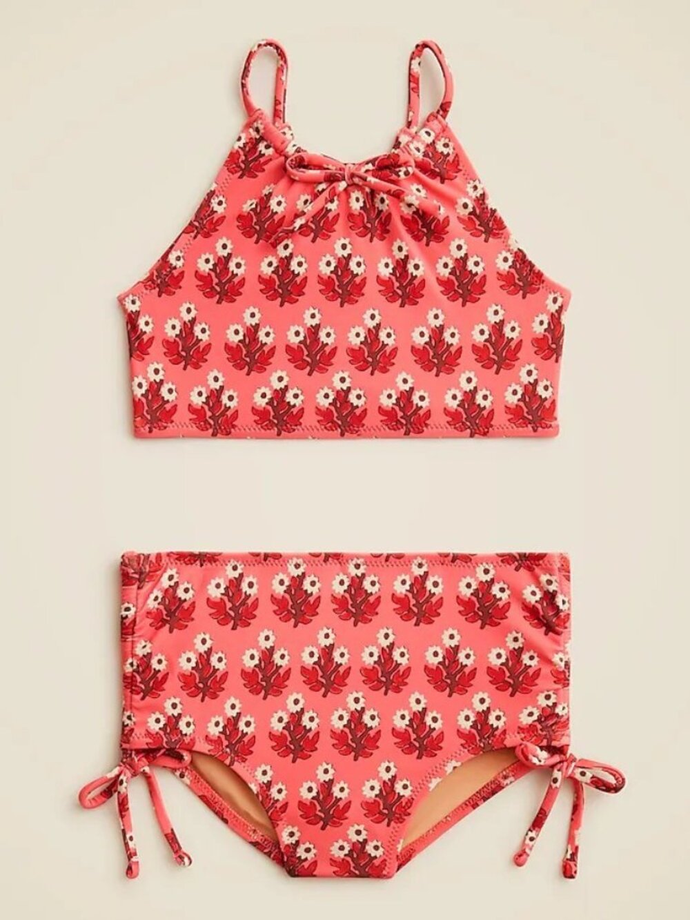 J. Crew Girls' Coral Print Bow-Tie Two-Piece Swimsuit/NWT/4 & 6